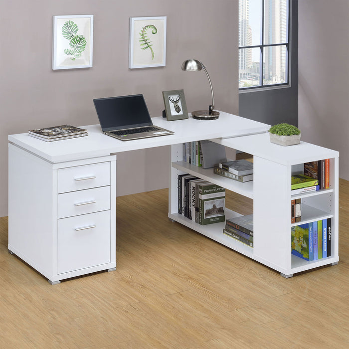 Transitional L Shape Computer Desk With Multiple Storage And Built In File Cabinet