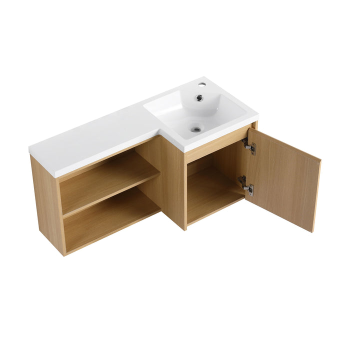 L-Shaped Wall Mounte Floating Bathroom Vanity With Integrated Sink