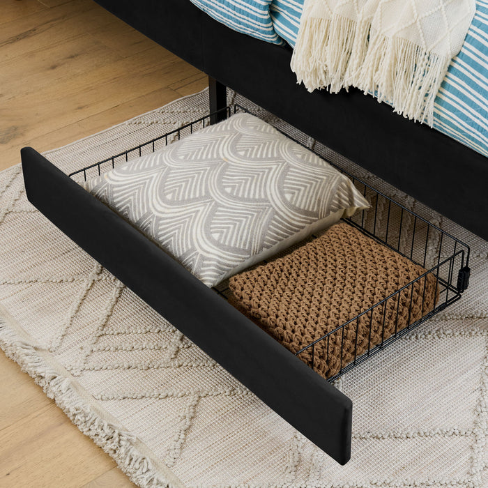 Upholstered Platform Bed Frame With 2 Storage Drawers And Adjustable Sofa Bed