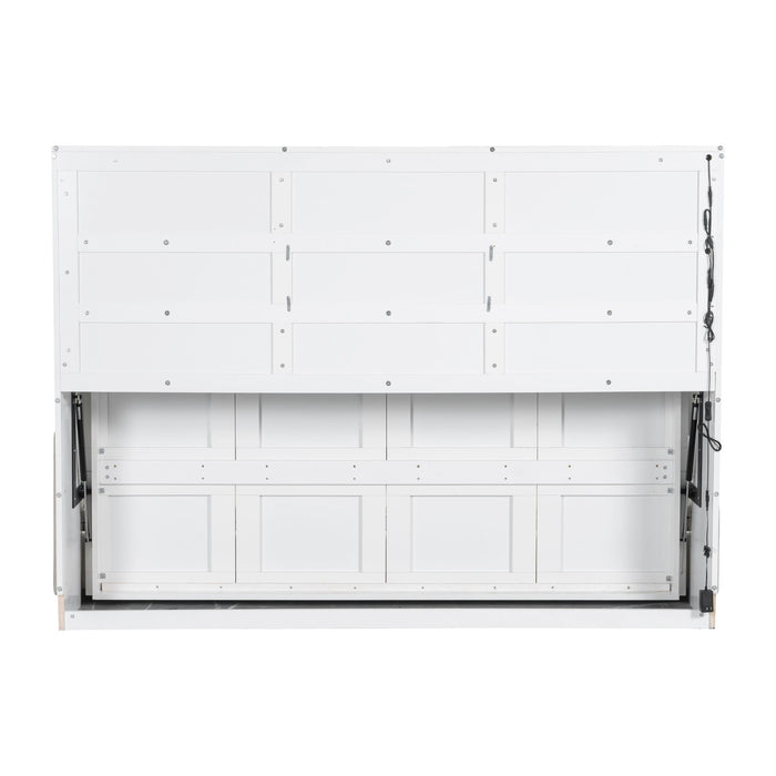 Murphy Cabinet Bed With Folding Sofa, Built In Storage Shelves And LED Light