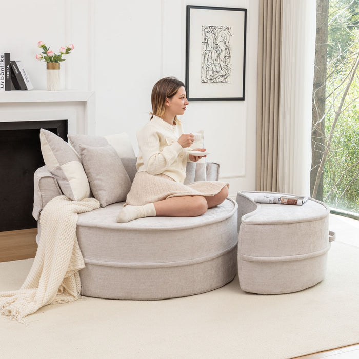 Modern Oversized Round Barrel Accent Chair With Ottoman