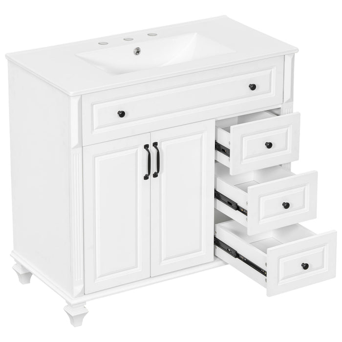 Modern Bathroom Vanity With Sink, 3 Drawers & 2 Doors