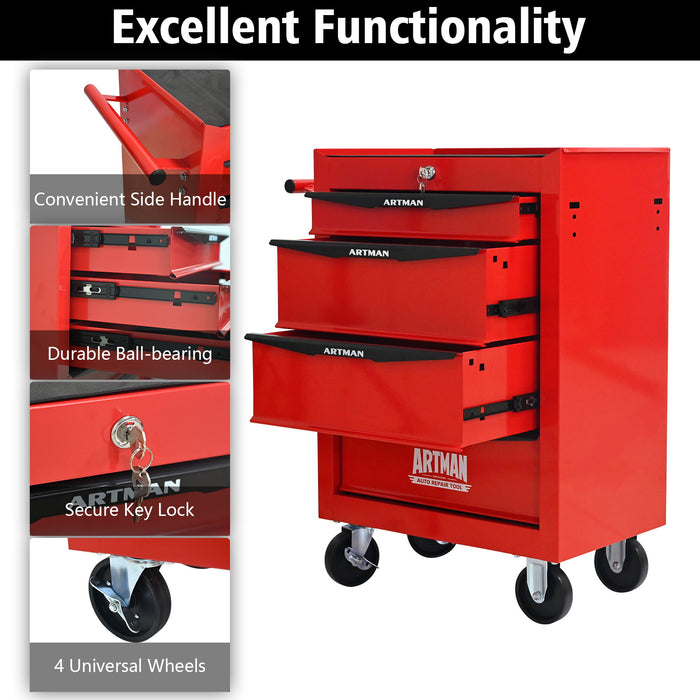 Rolling Metal Tool Chest With Drawers, Steel Storage Cabinet With Ball Bearing Slides