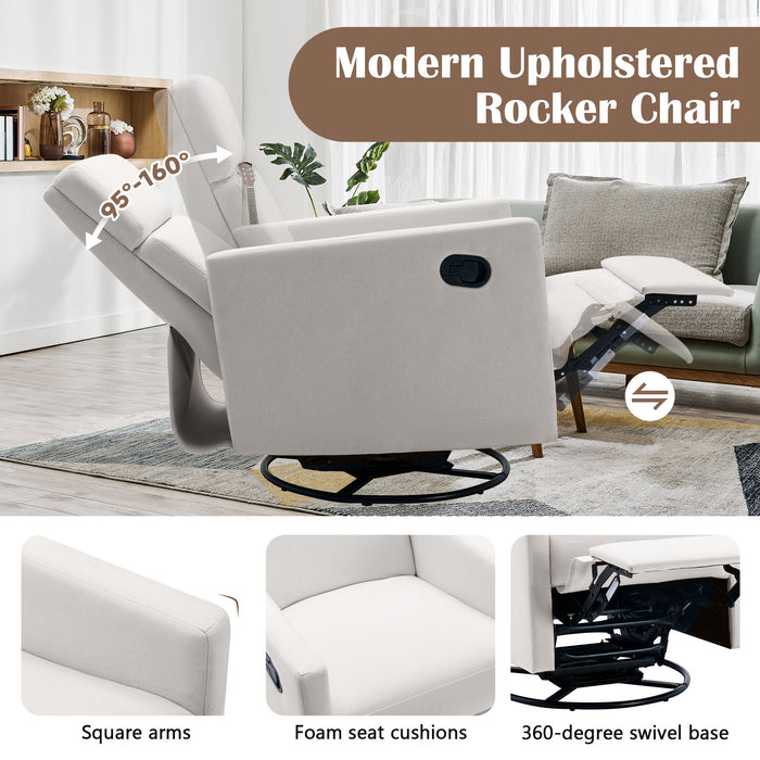 Modern Upholstered Rocker Nursery Chair Plush Seating Glider Swivel Recliner Chair