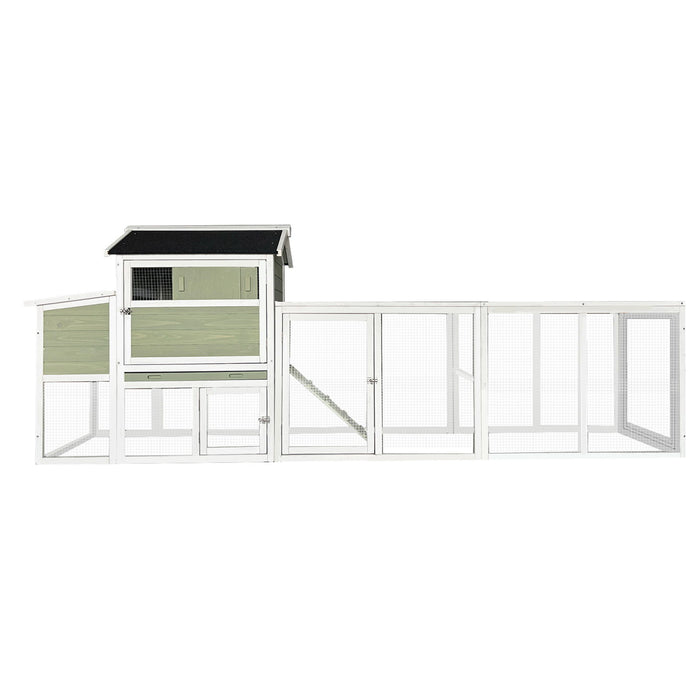 Chicken Coop, Large Outdoor Hen House With Run And Nesting Box Poultry Cage, Rabbit Hutch - Gray Green