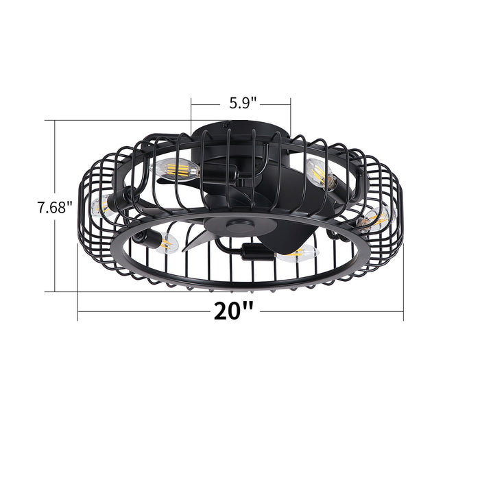 Flush Mount Ceiling Fan With Lights, Low Profile Fandelier With E12 Sockets, Reversible DC Motor, 6 Speeds - Black