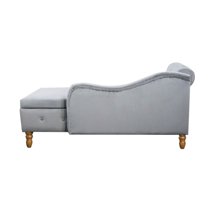 Chaise Lounge Indoor, Velvet Lounge Chair For Bedroom With Storage & Pillow, Modern Upholstered Rolled Arm Chase Lounge For Sleeping With Nailhead Trim For Living Room Bedroom Office