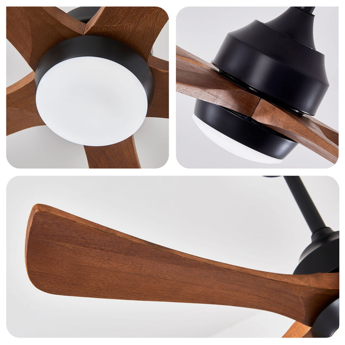5 Blades Ceiling Fan With Lights Remote Control - Matte Black