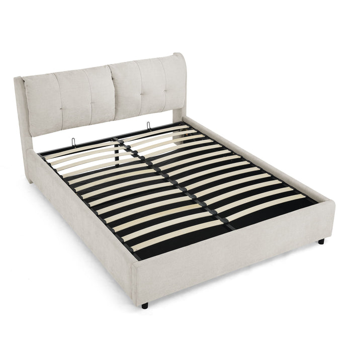 Storage Upholstered Hydraulic Platform Bed With Integrated Headboard