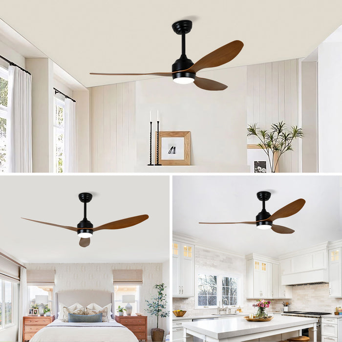 Ceiling Fan With Lights Quiet DC Motor 3 Blade Ceiling Fans 6 Speed Levels, Reversible Ceiling Fan - Matte Black / Wood