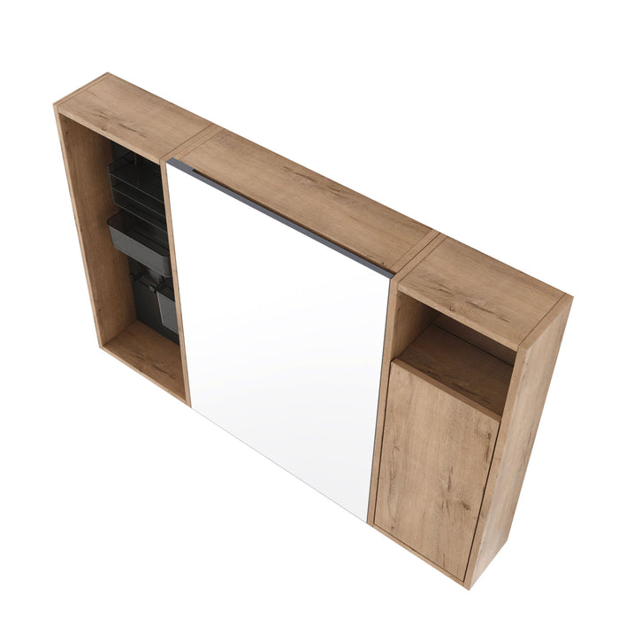 Wall Mounted Bathroom Mirror Cabinet With Soft Close Door, Storage Cabinet - Imitative Oak