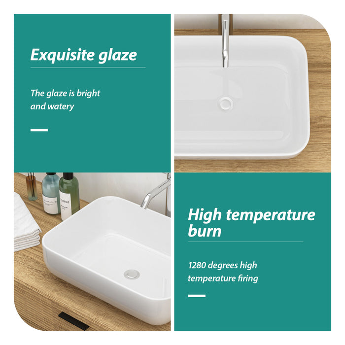 Rectangular Vessel Bathroom Sink, Modern - White