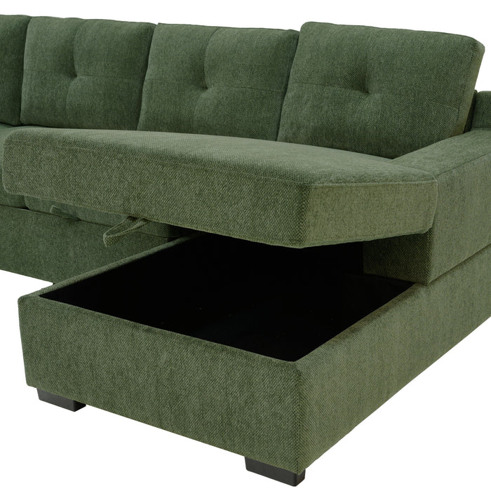 U - Shape Sectional Pull Out Bed With Console, Storage, And USB Charging