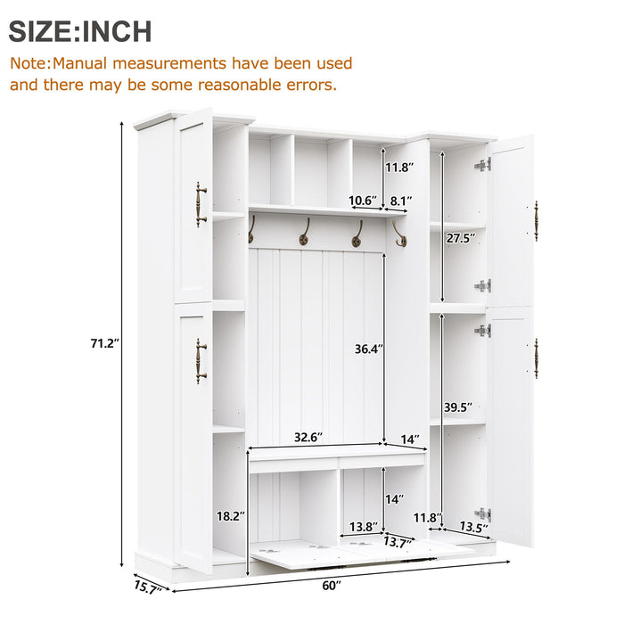Hall Tree With 4 Side Cabinets