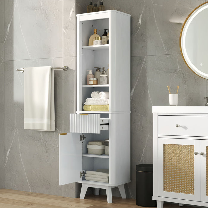 Tall Bathroom Storage Cabinet With Adjustable Shelves And 1 Drawer & Door