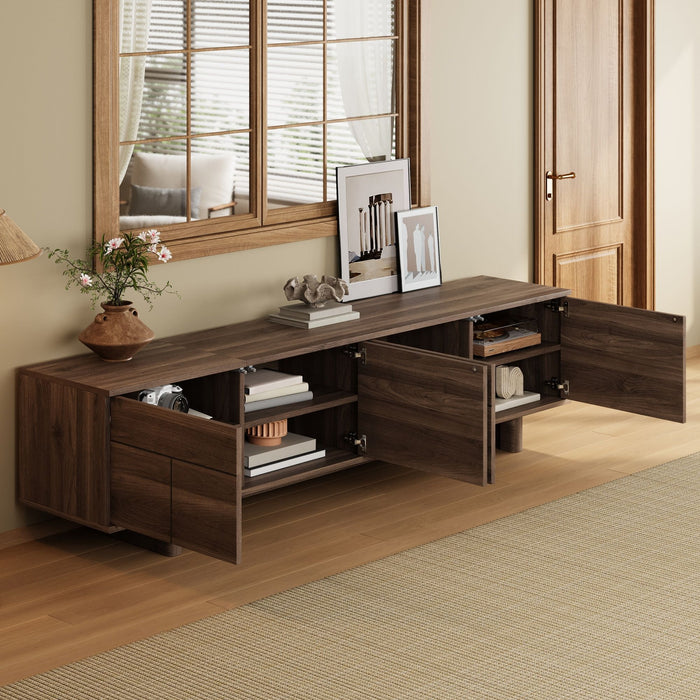 TV Stand For TVs Up To 85", Entertainment Center, Cable Management, Push Openers, Soft Closing Hinges & Adjustable Shelves - Dark Brown