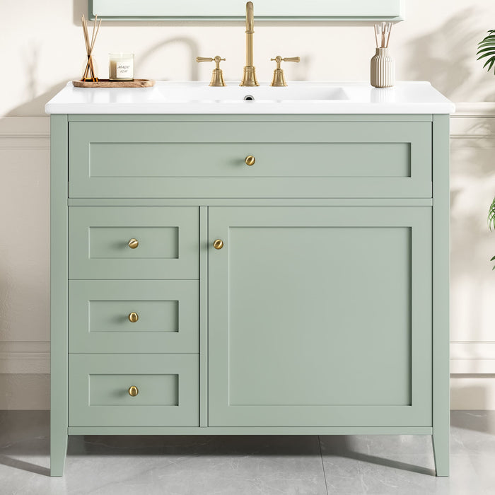 Bathroom Vanity With Sink, 3 Drawers & Cabinet With Adjustable Shelves