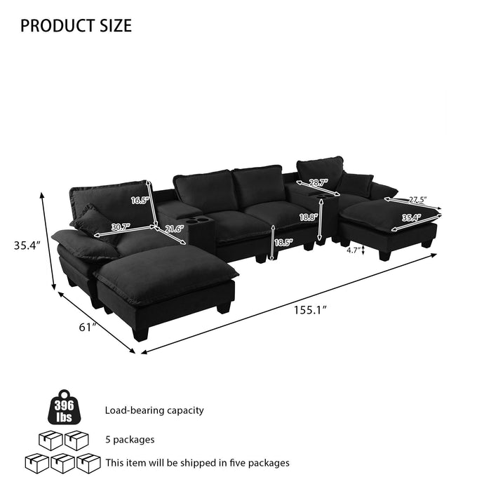 Modular Cloud Couch Sofa With Cup Holders & Storage, USB Port