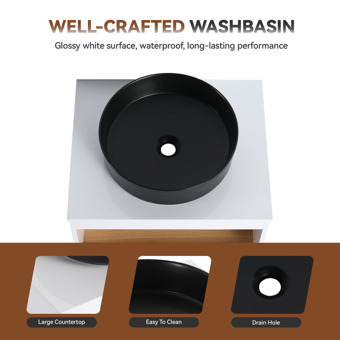 Floating Bathroom Vanity With Glossy Round Vessel Sink