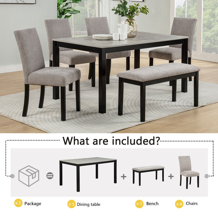 6 Piece Dining Table Set With Bench And Chairs
