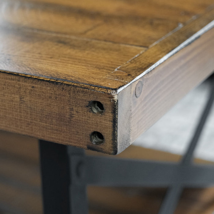 Chandler - End Table With Solid Wood Top, Metal Base, And Open Storage Shelf - Pine Brown And Steel Gray