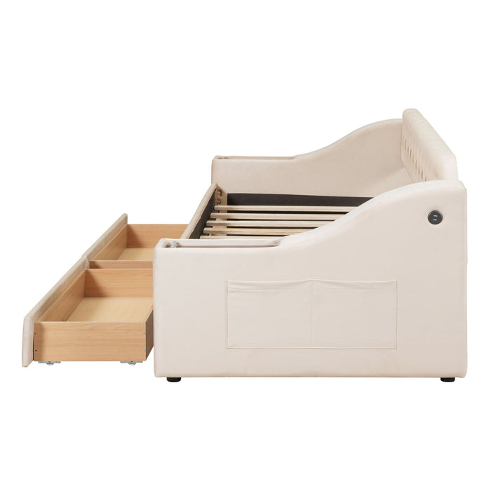 Upholstered Daybed With Storage Armrests And USB Port