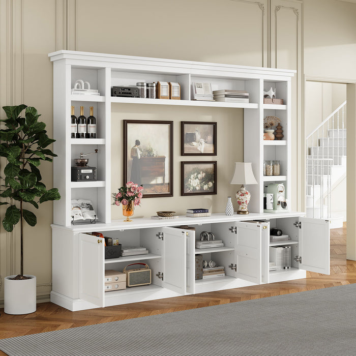 TV Stand With Bookcase, Storage Cabinet With 3 Adjustable Shelves, Living Room Entertainment Center - White