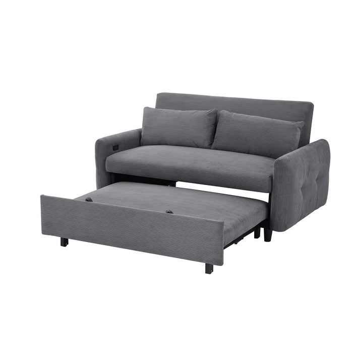Pull-Out 2 Seat Modern Sleeper Sofa With 2 Throw Pillows And USB Ports