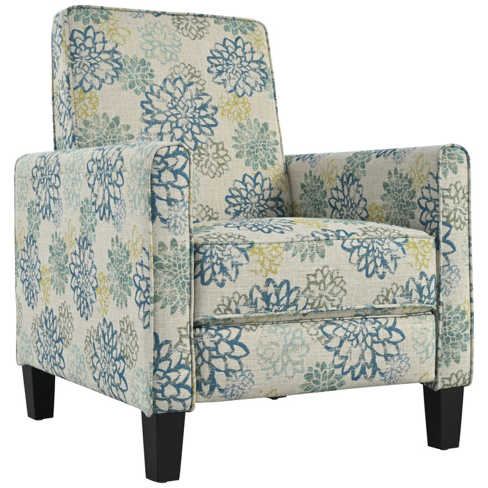 Upholstered Push Back Recliner Chair For Living Room - Blue