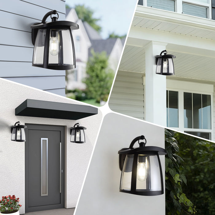 Waterproof Solar Wall Lanterns With 2 Solar Panels, 4 Lighting Modes, Outdoor Hanging Lights - Black