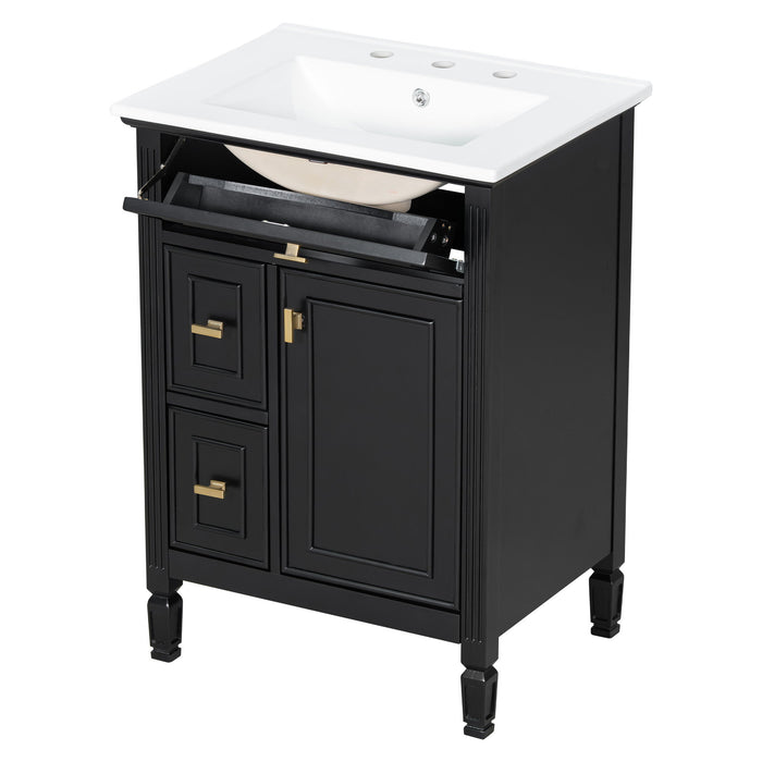 Bathroom Vanity With Sink, Flip Drawer, 2 Drawers, Adjustable Shelf