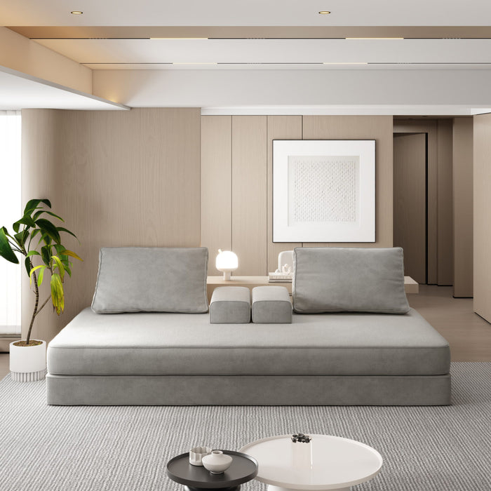 Multifunctional Convertible Sofa Bed With 2 Tumbler Backrests And 2 Pillows, Deep Seat Couch