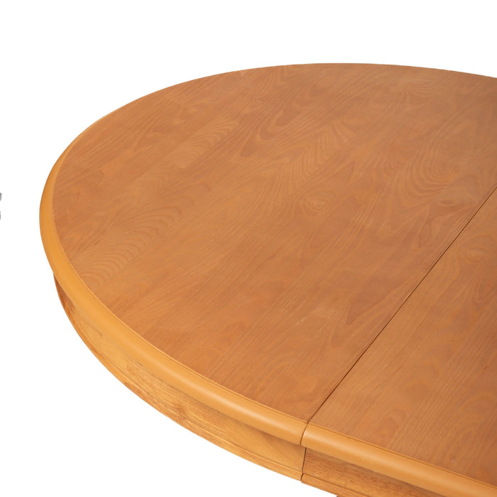 Extendable Round Dining Table, Adjustable Length, Construction With Space Saving Design - Natural Wood