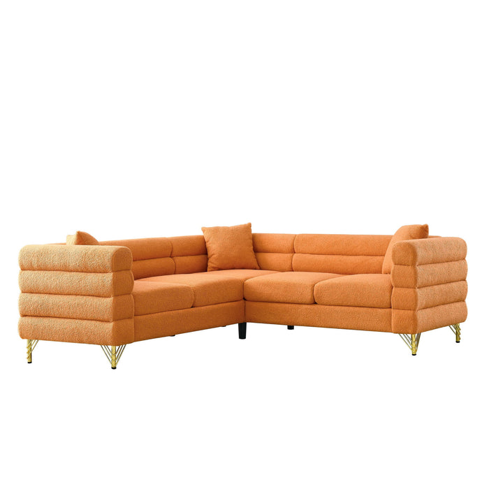 Oversized L - Shaped Corner Sofa, 5 Seater Sectional With 3 Cushions, Living Room Furniture - Orange