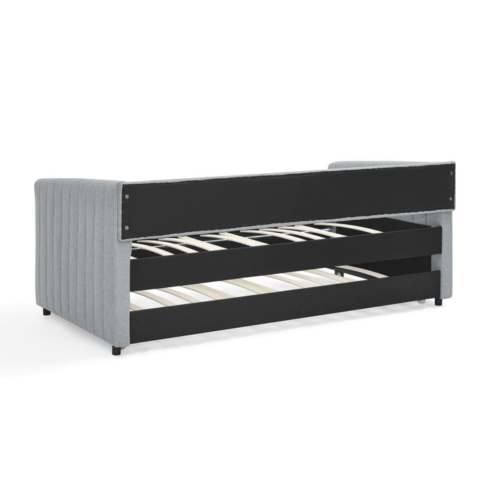 Upholstered Daybed With Trundle With Vertical Stripes