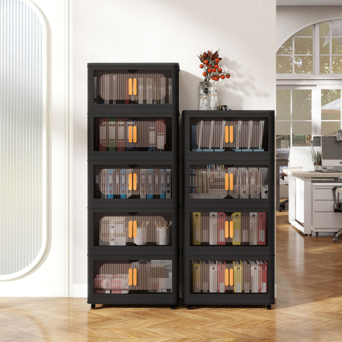 Folding Storage Cabinet With Magnetic Doors And Wheels