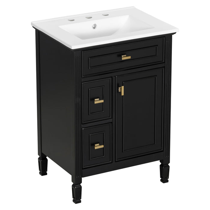 Bathroom Vanity With Sink, Flip Drawer, 2 Drawers, Adjustable Shelf