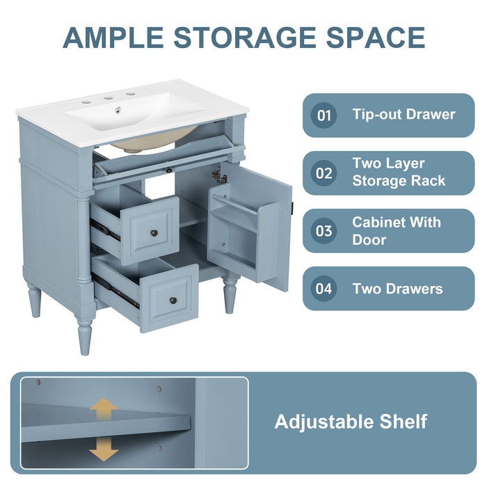 Modern Bathroom Vanity With Sink, Freestanding Cabinet With Flip Drawer & Adjustable Shelf