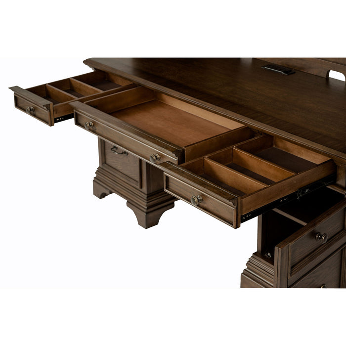 Stigham - 5 Drawer Credenza With Hutch - Oak
