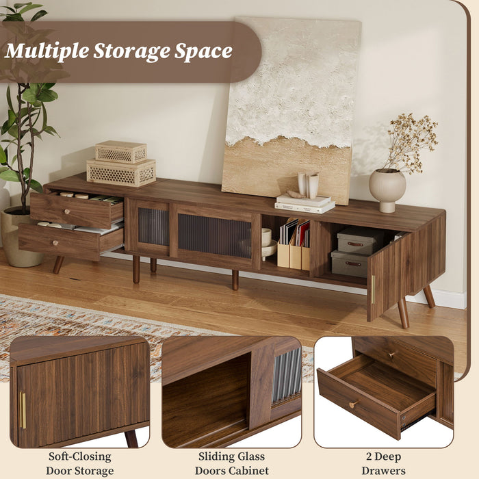 76" TV Stand, Entertainment Center With Storage Cabinets, TV Media Console Table For Living Room - Natural