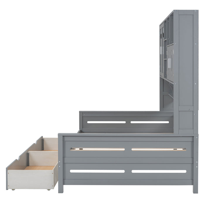 Daybed With All-In-One Cabinet And Shelf
