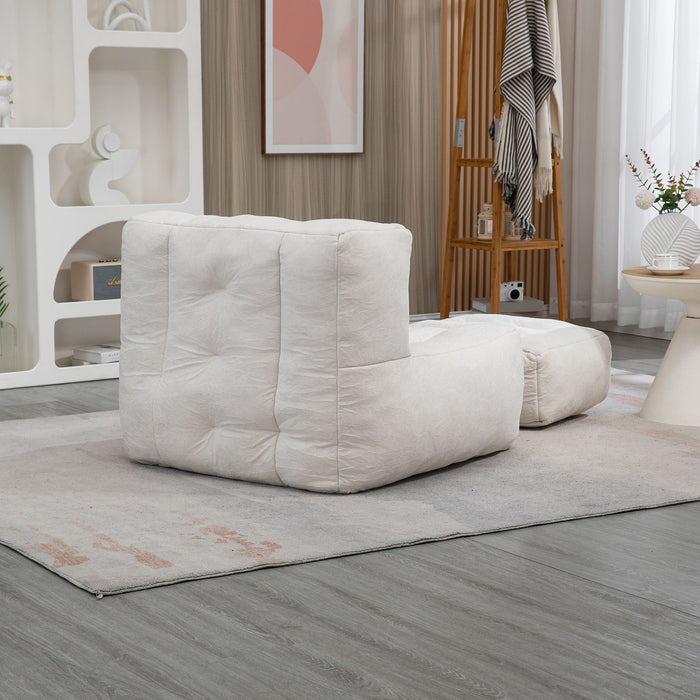 Modern Indoor Fluffy Bean Bag Chair With Memory Foam And Ottoman, Super Soft