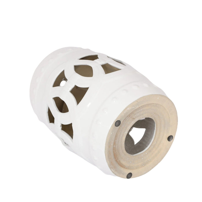 Elegant Glazed Ceramic Drum Stool Indoor / Outdoor Side Table Accent Garden Stool - White