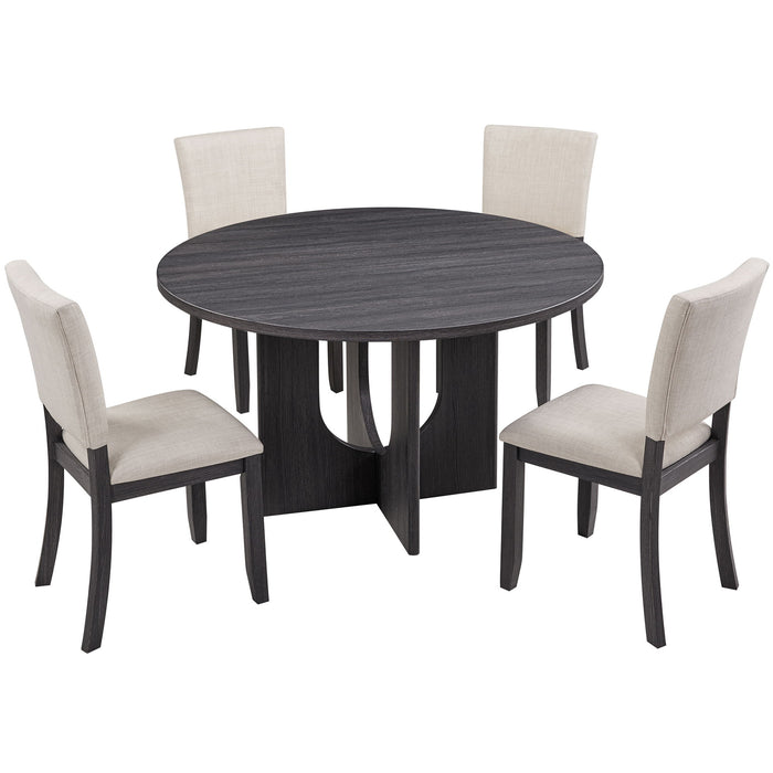 Round Dining Set With 4 Upholstered Dining Chairs