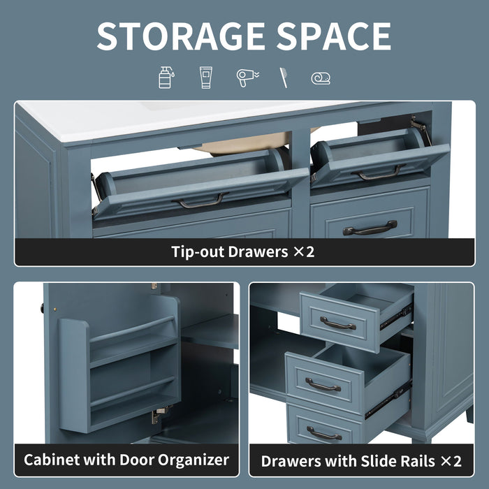 Modern Bathroom Vanity With Sink Top, Flip Drawers, Adjustable Shelf