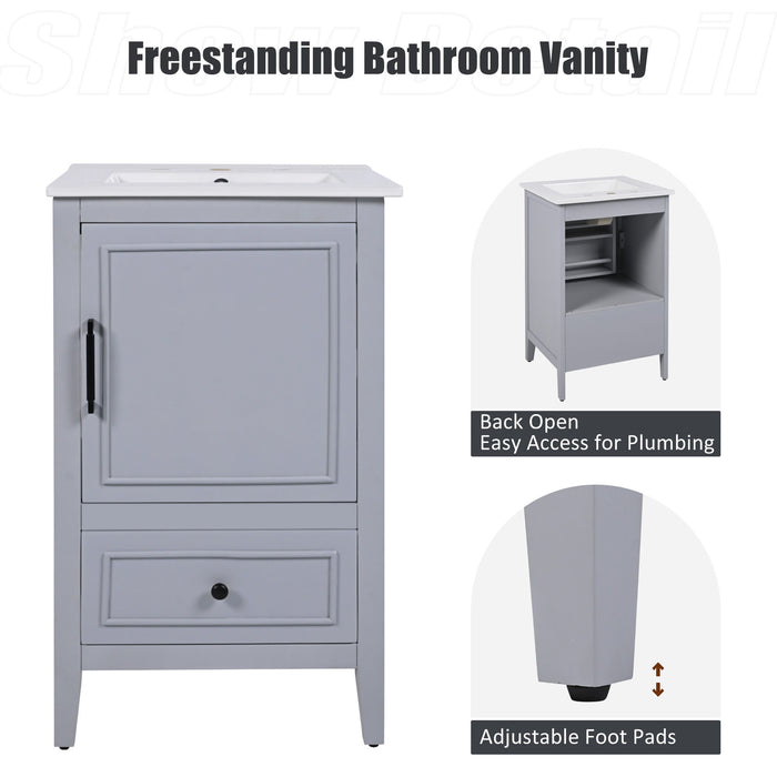 20" Bathroom Vanity With Sink, Bathroom Cabinet With A Door, Door Shelf Storage And Adiustable Foot Pads, A Drawer - Gray