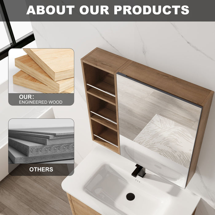 29.63" Wall Mounted Bathroom Cabinet With Adjustable Shelves - Imitative Oak