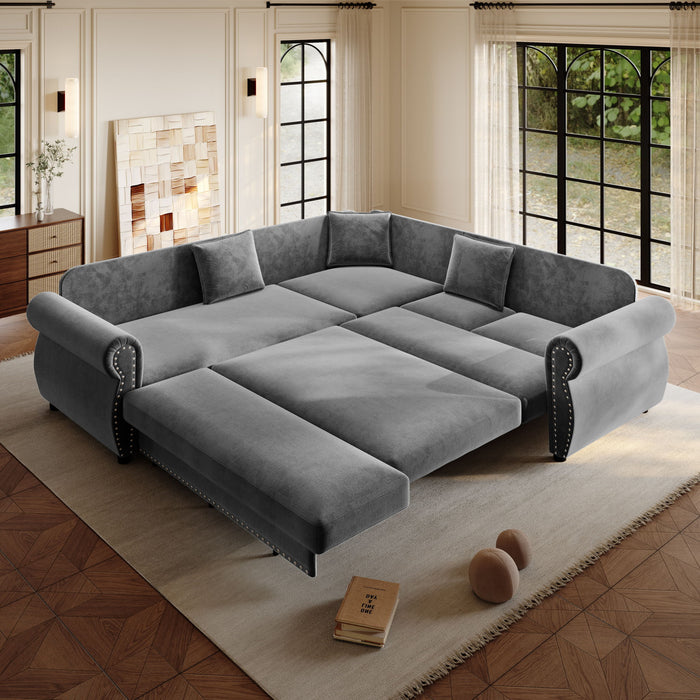 L-Shaped Sofa Couch With Pull-Out Bed