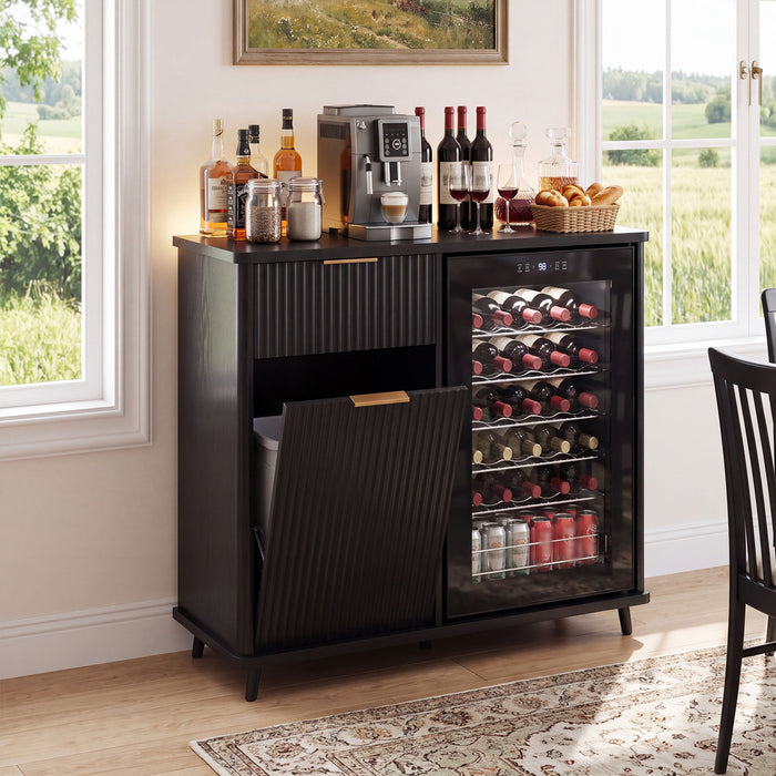 Fluted Coffee Bar Cabinet With Mini Fridge Space & Charging Station