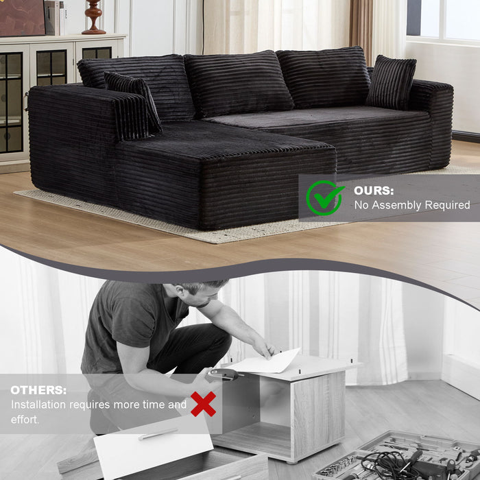 Compression Sectional Couch With Comfy Chaise, Boneless L Shape Sofa With Deep Seat